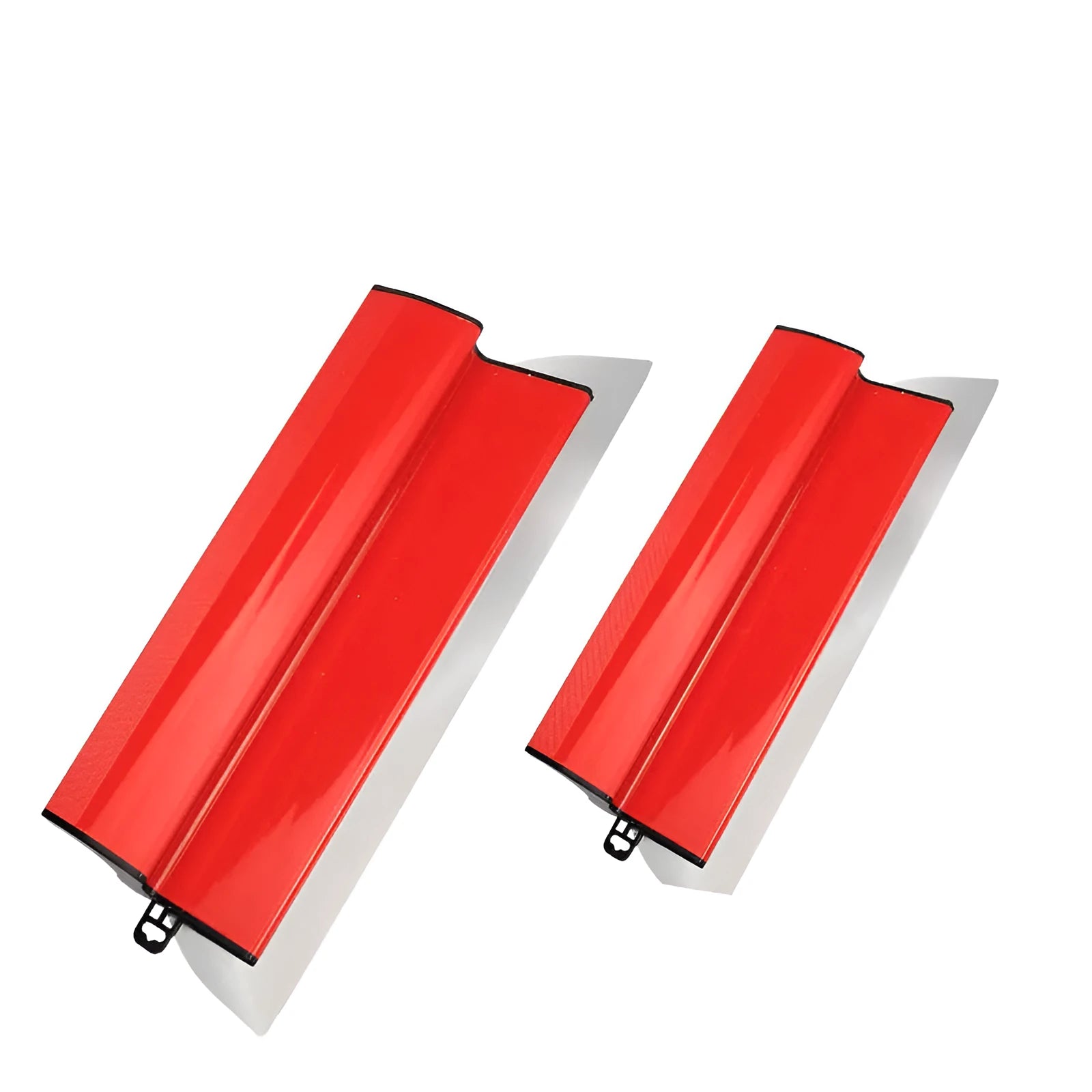 Red metal leveling scraper tool with a 40cm long blade for wall preparation.