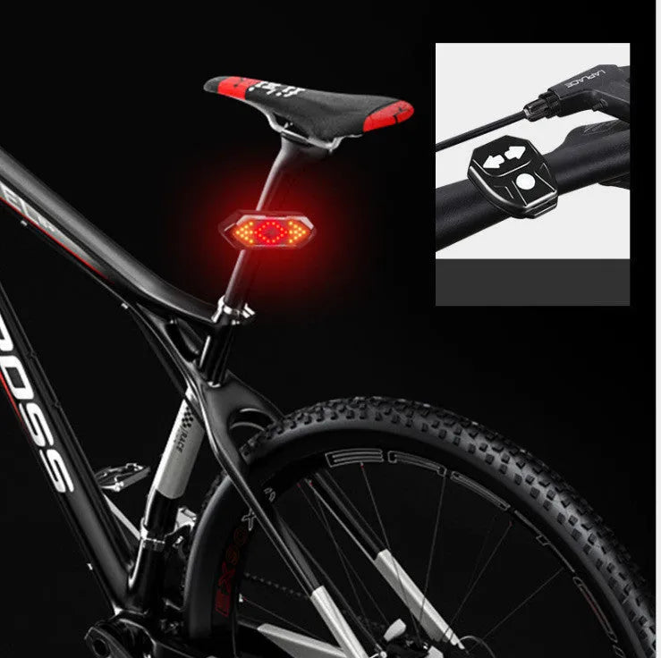 Smart remote control bike taillight with LED red and yellow light, 900mAh battery, waterproof design in black colour