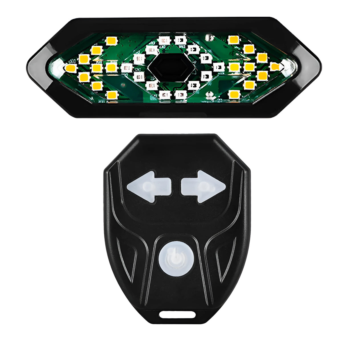 Smart remote control bike taillight with LED red and yellow light, 900mAh battery, waterproof design in black colour