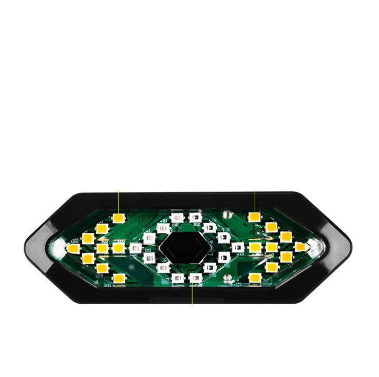 Smart remote control bike taillight with LED red and yellow light, 900mAh battery, waterproof design in black colour