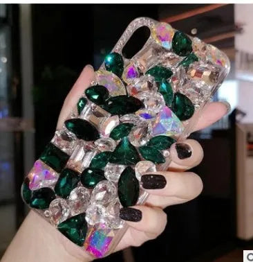 Clear iPhone case with rhinestone decoration on back, soft edge TPU construction