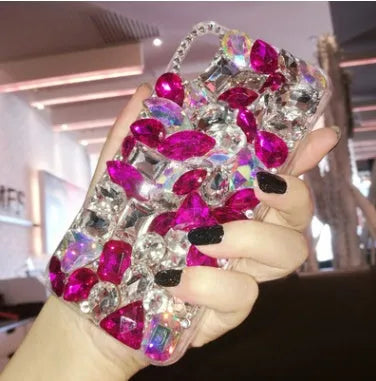 Clear iPhone case with rhinestone decoration on back, soft edge TPU construction