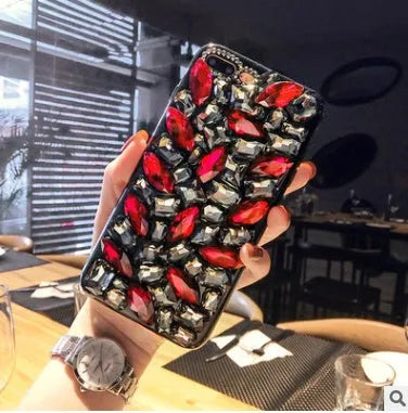 Clear iPhone case with rhinestone decoration on back, soft edge TPU construction