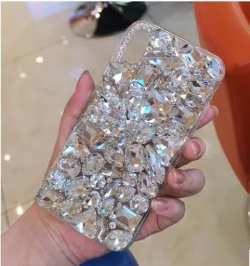 Clear iPhone case with rhinestone decoration on back, soft edge TPU construction