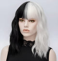 Short synthetic wig black and white stitching pattern with Qi bangs for women
