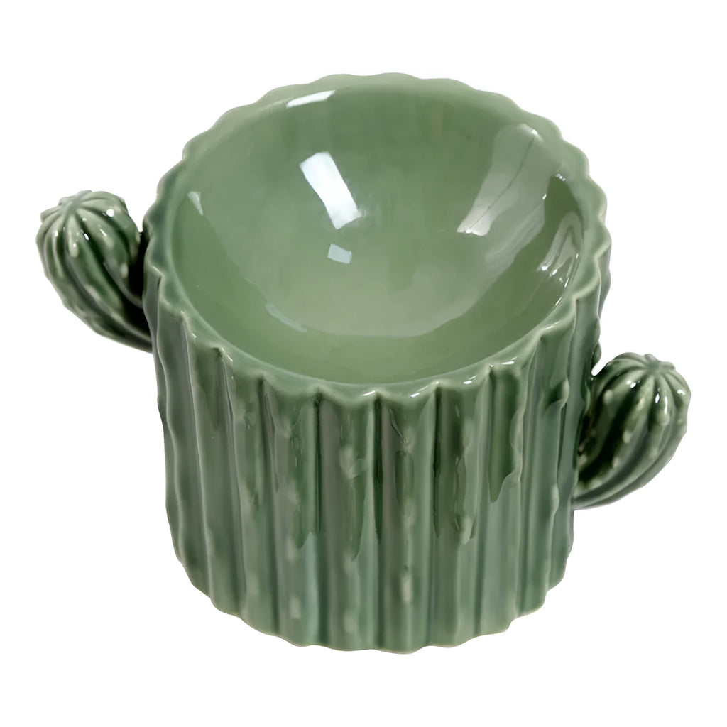RandyPet ceramic high-leg cat and dog bowl with cactus design, available in green or white single and double branch