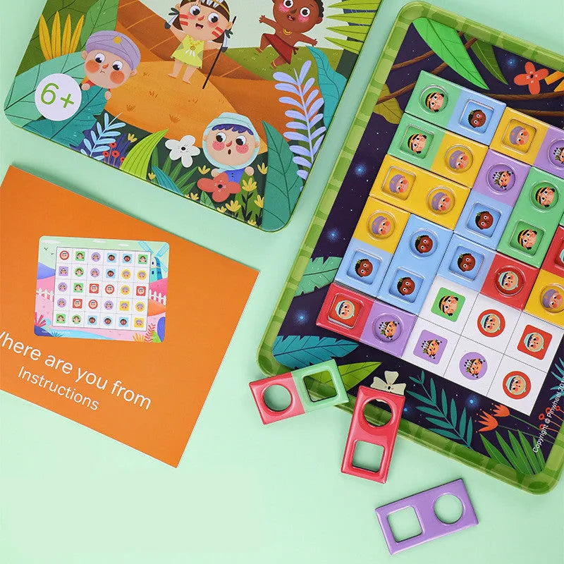 Magnetic glue butt bump reasoning logic table game with silicone components in colour box packaging