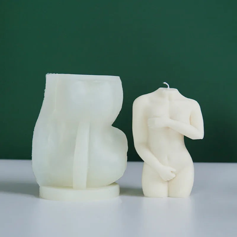 Silicone female body candle mould in three size variations for wax pouring