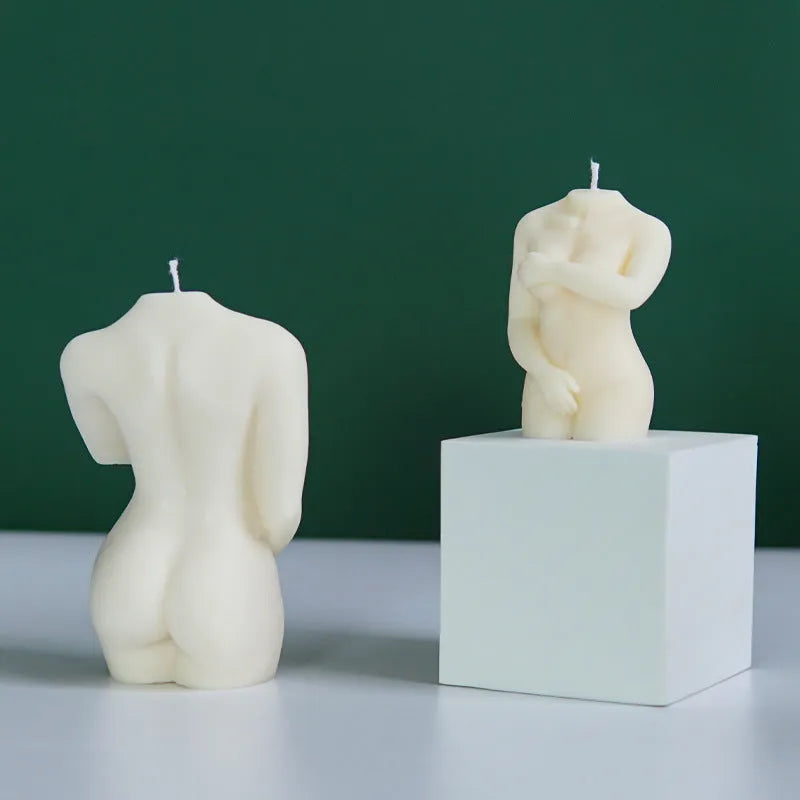 Silicone female body candle mould in three size variations for wax pouring