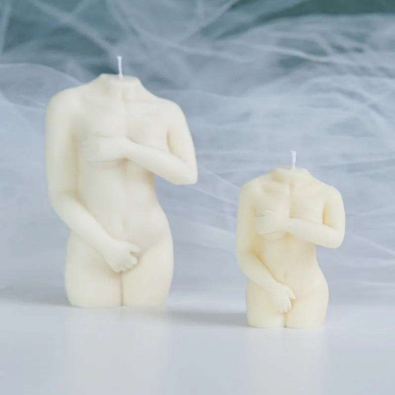Silicone female body candle mould in three size variations for wax pouring
