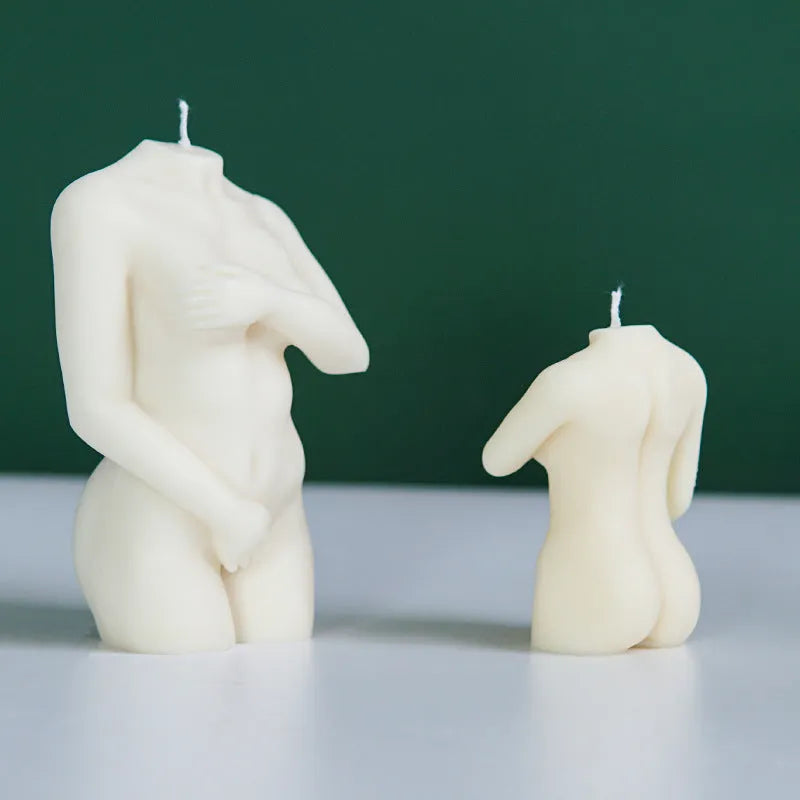 Silicone female body candle mould in three size variations for wax pouring