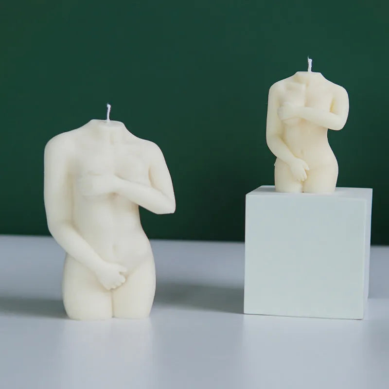 Silicone female body candle mould in three size variations for wax pouring
