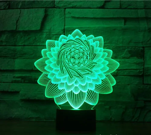 Touch-controlled LED lotus night light with acrylic shade showing seven colour modes