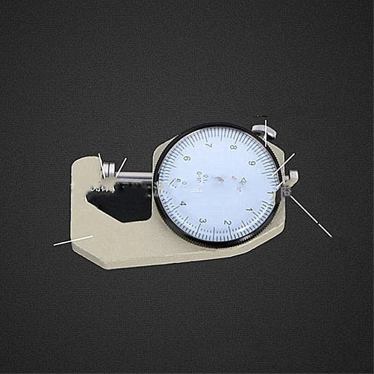 A film thickness gauge for measuring steel tubing, with scales showing 0-10mm and 0-20mm ranges.