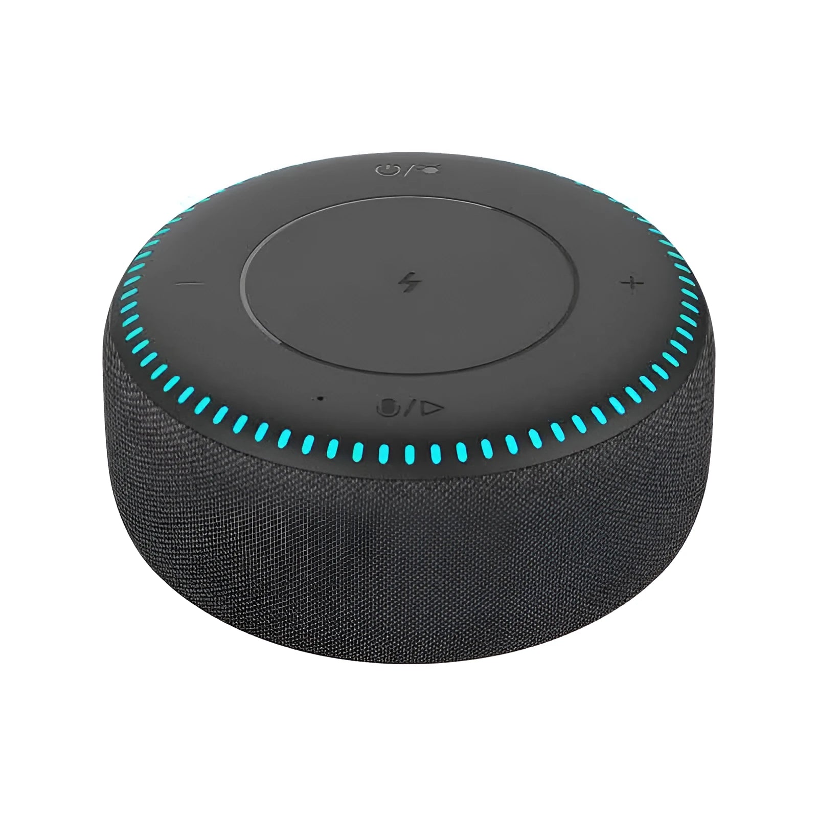 Black Bluetooth speaker with wireless charging surface and white noise function