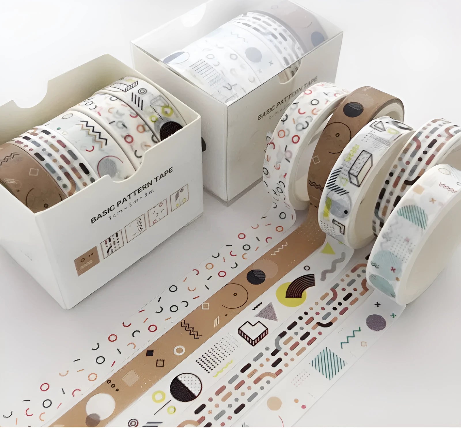 Patterned colour gift box decoration set with cane paper and salt pocket stickers.