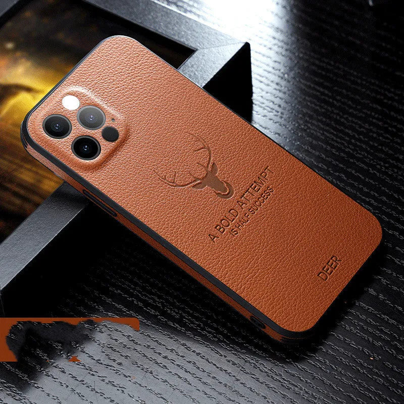 Square frame luxury leather texture iPhone case in orange, red, black, blue or brown colour