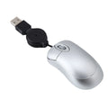Wired telescopic USB mouse in silver grey with retracted cable, small size for notebook use
