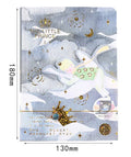 A5 hardcover notebook with butterfly-themed art cover and open colour pages.