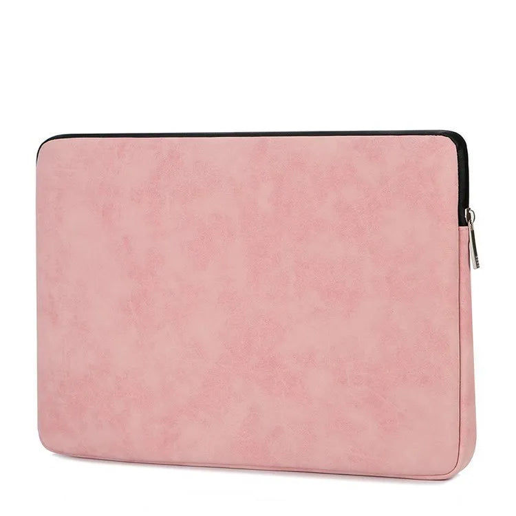 Flat Black PU leather laptop sleeve case with a soft handle and zipper closure.