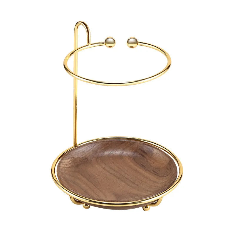 Walnut solid wood jewellery key rack with storage tray measuring 21cm by 16.5cm