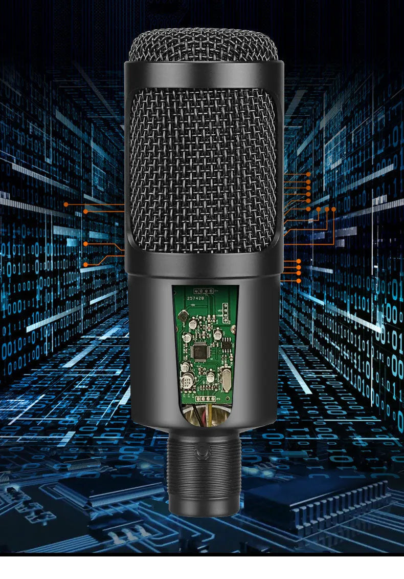 Black AK-6 condenser microphone with USB connection for computer streaming and recording