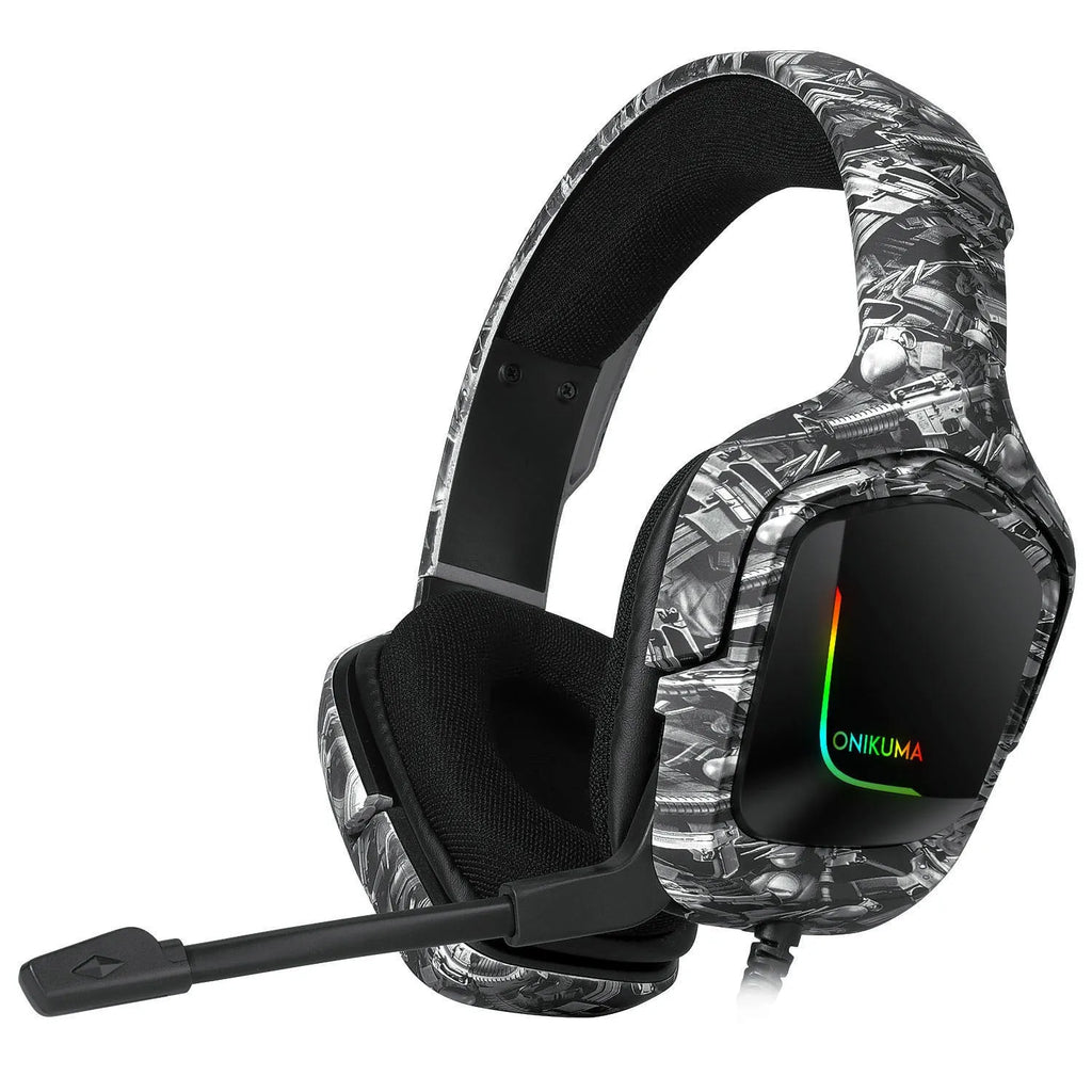 Wired gaming headset with microphone and 3.5mm plug in Black and Camouflage White colours