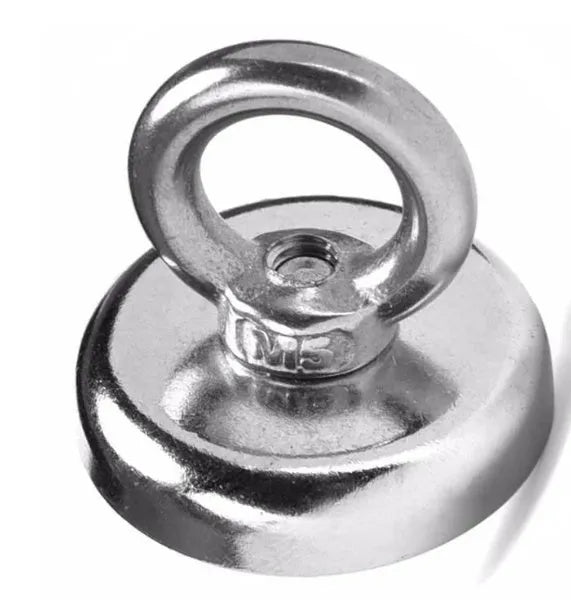 D25mm round nickel-plated salvage magnet with lifting ring for deep sea fishing and metal recovery