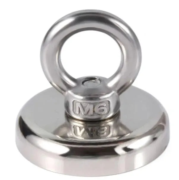 D25mm round nickel-plated salvage magnet with lifting ring for deep sea fishing and metal recovery