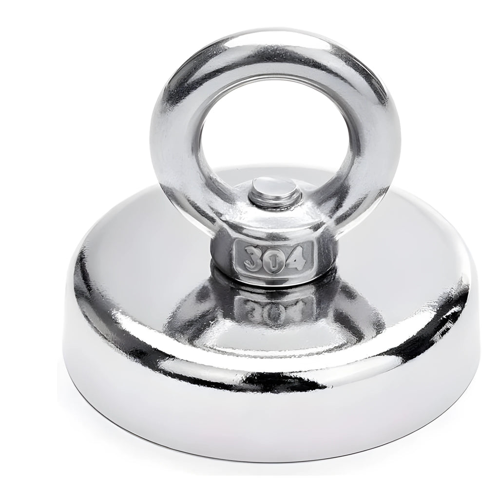 D25mm round nickel-plated salvage magnet with lifting ring for deep sea fishing and metal recovery