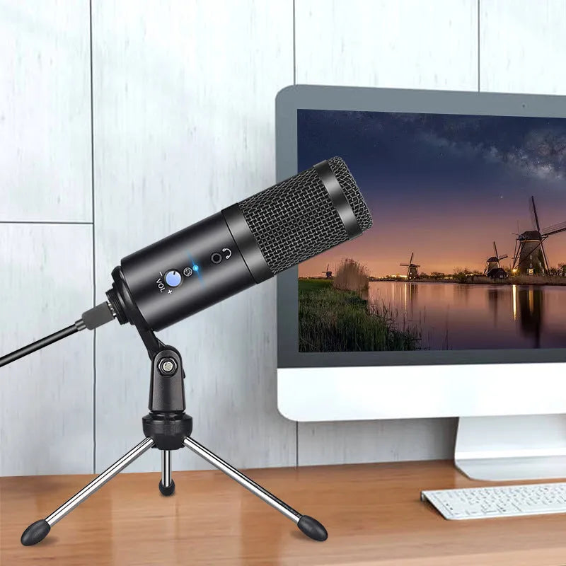 Wireless condenser microphone with heart-shaped pickup, black colour, measuring 20.5x13.5x5.5 cm