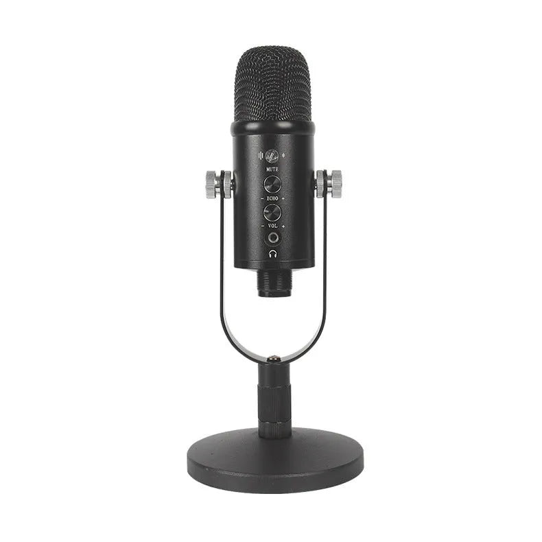 Black BM-86PRO USB condenser microphone on metal base with sponge cover and cable.