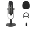 Black BM-86PRO USB condenser microphone on metal base with sponge cover and cable.
