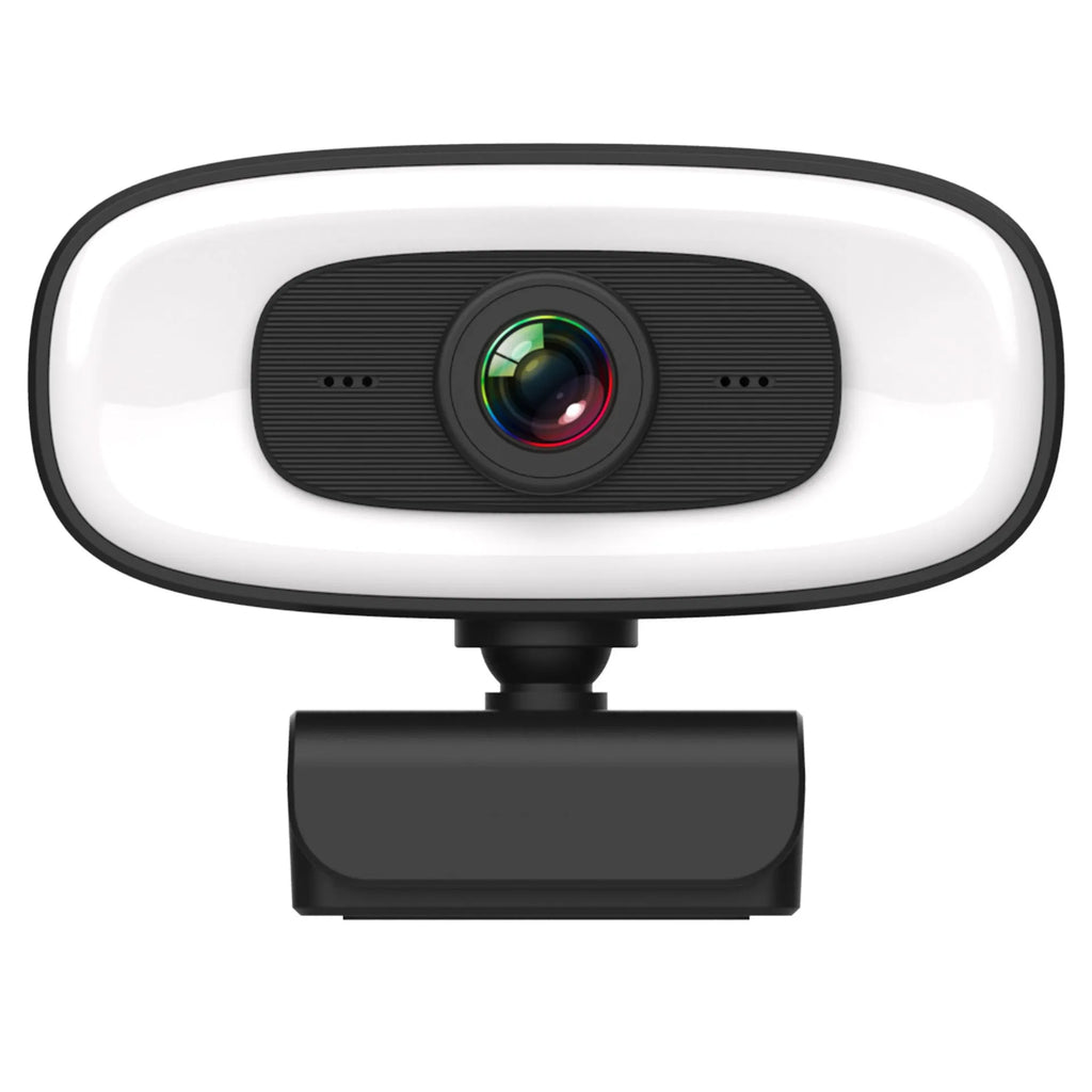 Black USB web camera for desktop computers with 2K resolution and 400W pixels.