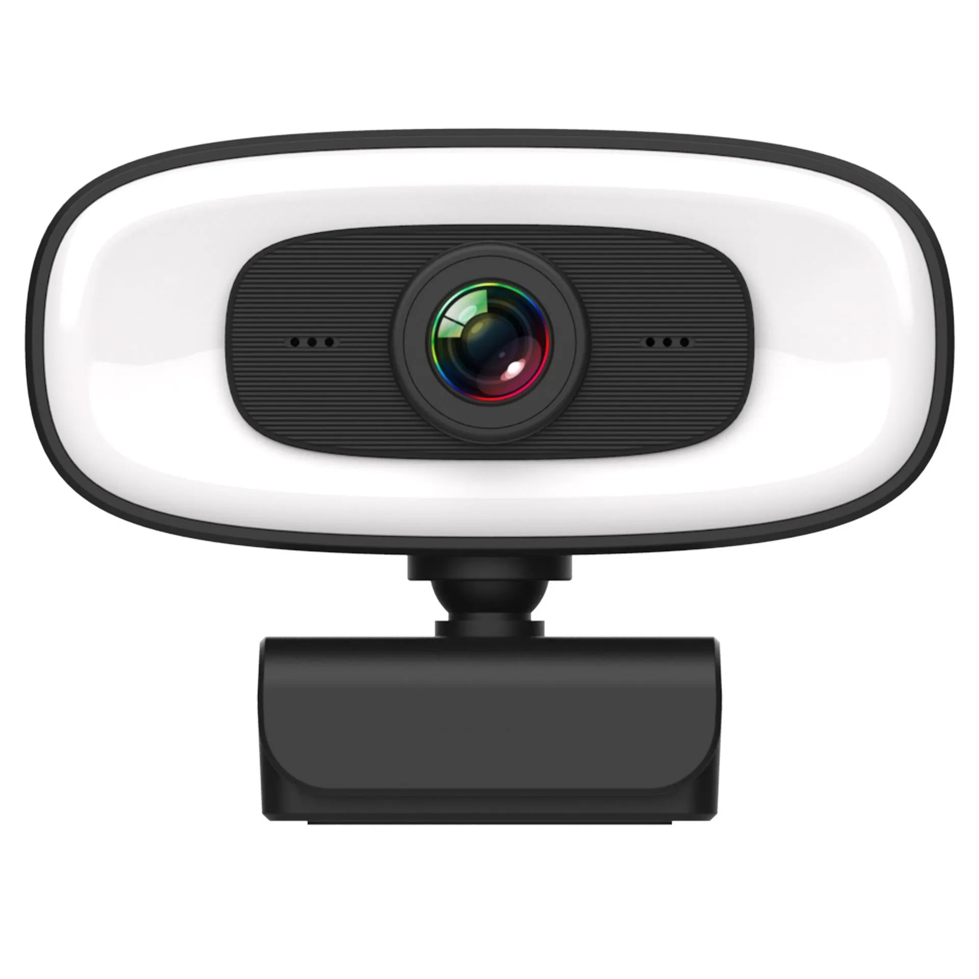 Black USB web camera for desktop computers with 2K resolution and 400W pixels.