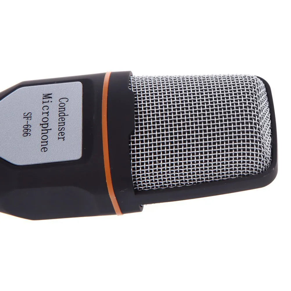 Black wired PC microphone with a desk clip and adjustable holder on a black cable.