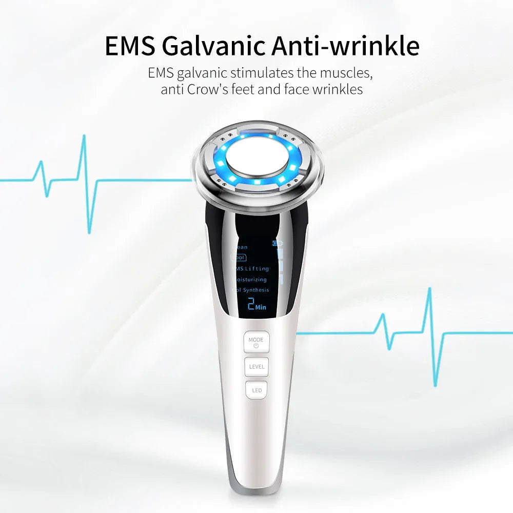Cold and hot color photoelectron facial massager with negative ion and ultrasonic functions in pink and white colours