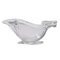 Clear acrylic bird-shaped manual lemon juicer kitchen gadget on countertop