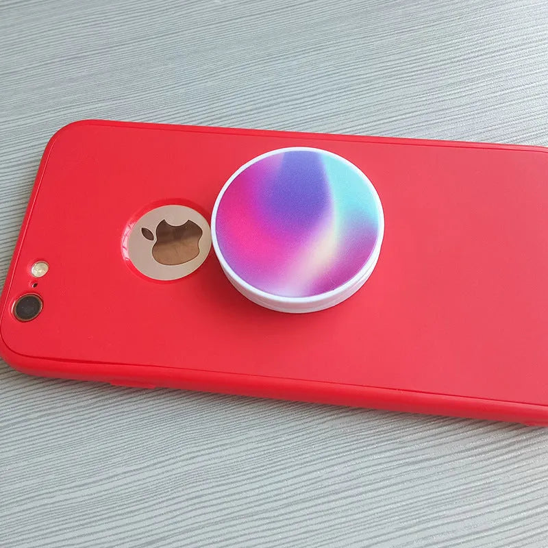 Folding mobile phone holder with thermal transfer aluminium sheet decoration on desktop