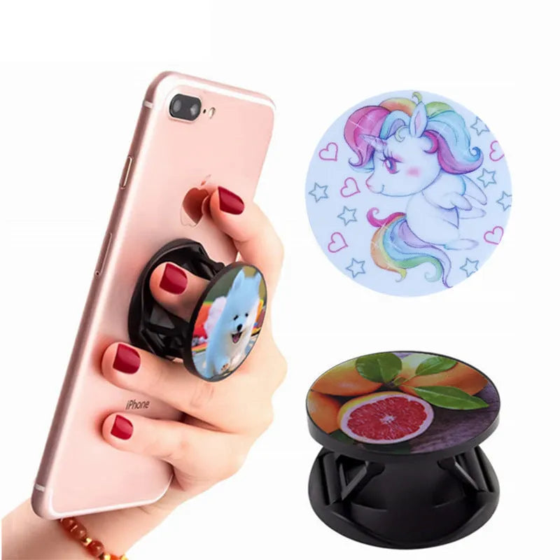 Folding mobile phone holder with thermal transfer aluminium sheet decoration on desktop