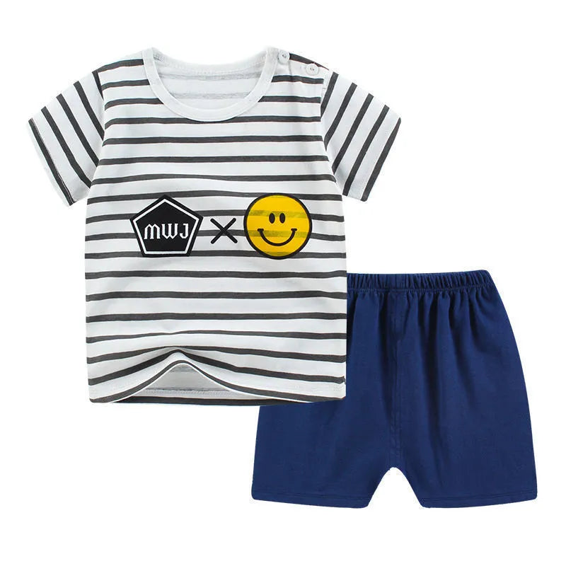 Summer infant children's cotton casual outfit set with cartoon print design