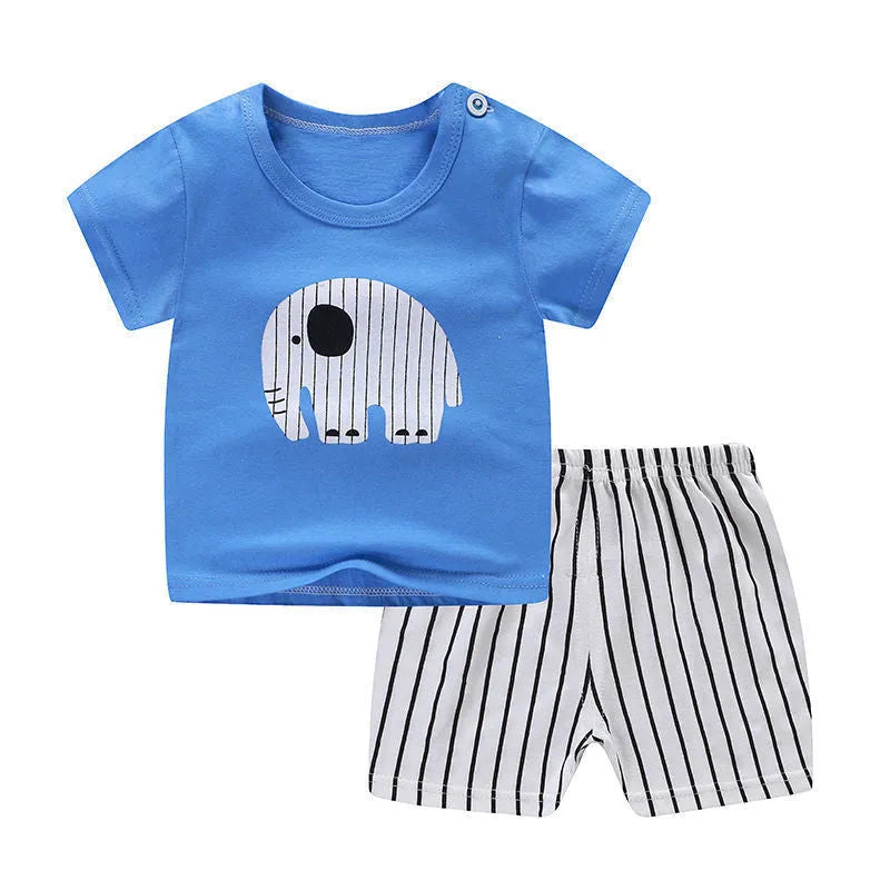 Summer infant children's cotton casual outfit set with cartoon print design