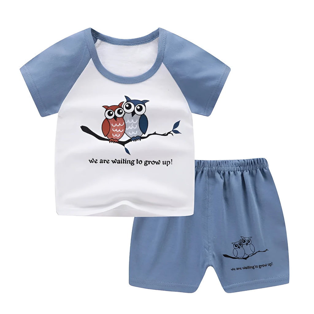 Summer infant children's cotton casual outfit set with cartoon print design