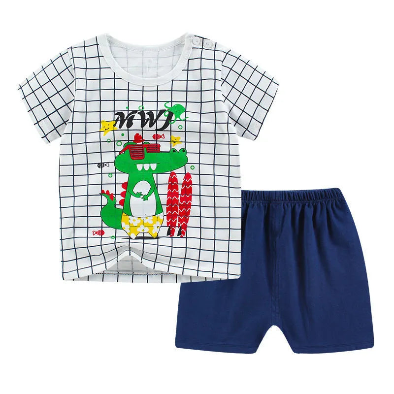 Summer infant children's cotton casual outfit set with cartoon print design
