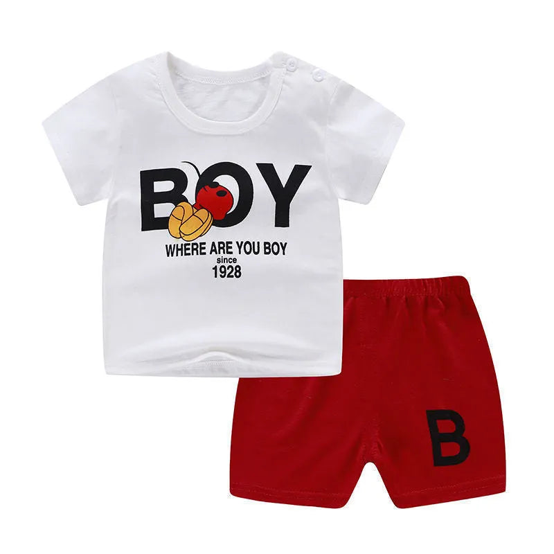 Summer infant children's cotton casual outfit set with cartoon print design