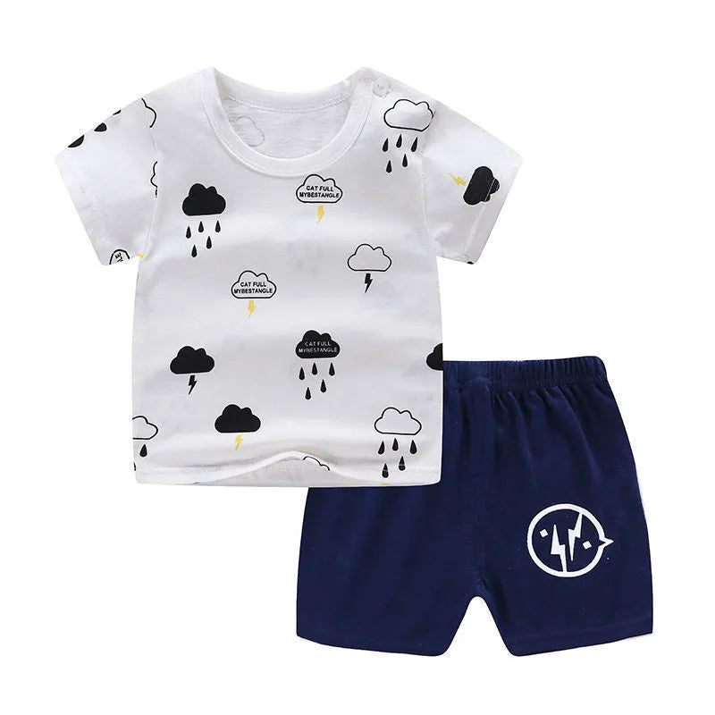Summer infant children's cotton casual outfit set with cartoon print design
