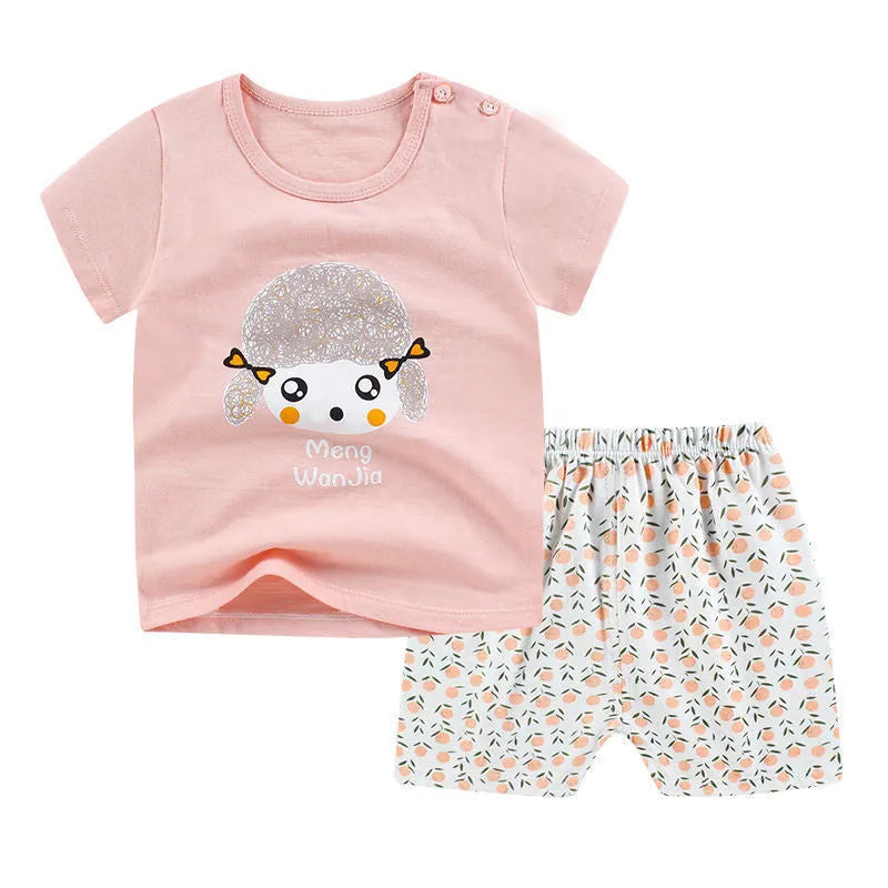 Summer infant children's cotton casual outfit set with cartoon print design