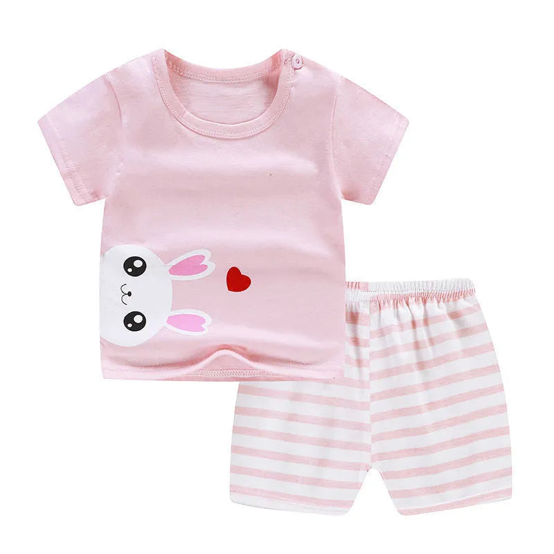 Summer infant children's cotton casual outfit set with cartoon print design