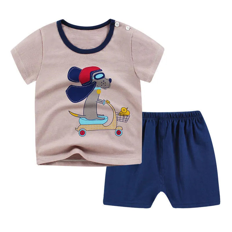 Summer infant children's cotton casual outfit set with cartoon print design