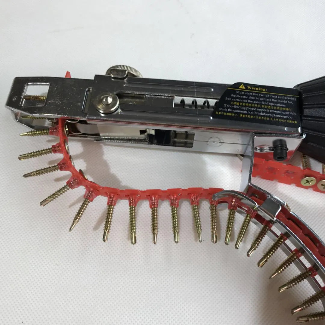 Yellow rechargeable electric chain screw machine with pistol grip and automatic feed